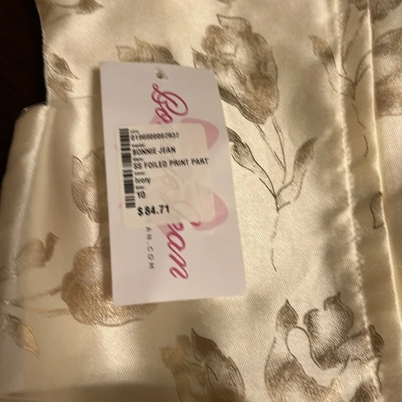 NWT Bonnie Jean Girls Ivory Party Dress w/ Gold Foiled Floral Print.